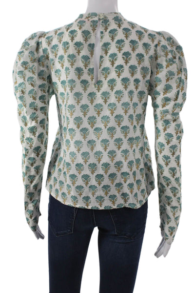 Oliphant Womens Multicolor Floral High Neck Long Sleeve Blouse Size XS