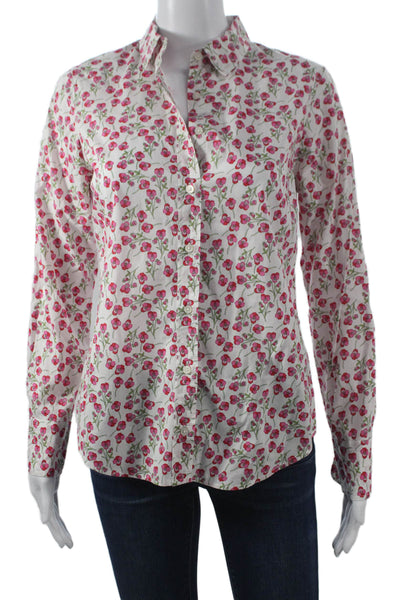 J Crew Women Basic Floral Cotton Button-Up Collared Long Sleeve Size 2