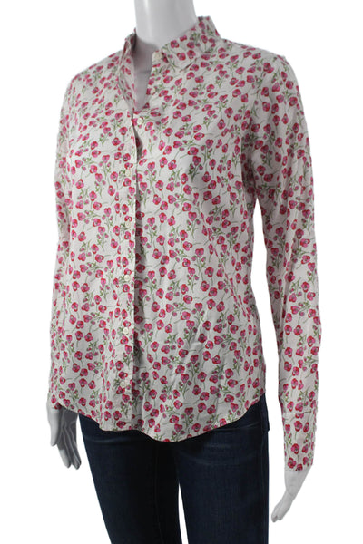 J Crew Women Basic Floral Cotton Button-Up Collared Long Sleeve Size 2