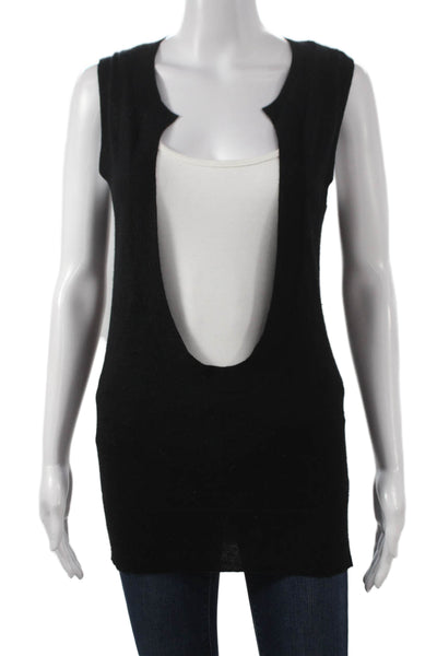 Theory Women Black Cashmere Scoop Neck Vest Sleeveless Size S
