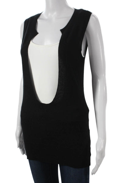 Theory Women Black Cashmere Scoop Neck Vest Sleeveless Size S