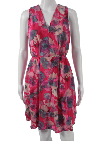 Rebecca Taylor Women A-Line Silk Floral V-Neck Sleeveless Zip Dress Size 2