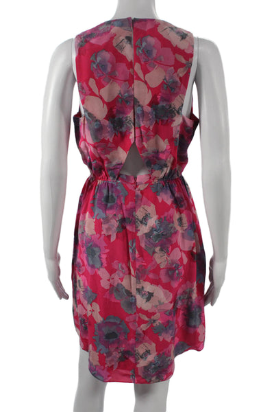 Rebecca Taylor Women A-Line Silk Floral V-Neck Sleeveless Zip Dress Size 2