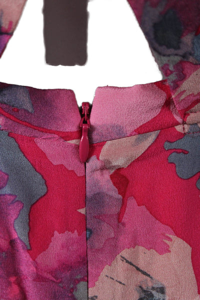 Rebecca Taylor Women A-Line Silk Floral V-Neck Sleeveless Zip Dress Size 2