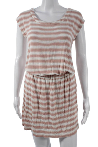 Soft Joie Women Blouson Dress Pink Striped Scoop Neck Short Sleeve Size XS