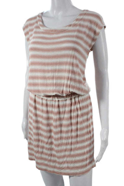 Soft Joie Women Blouson Dress Pink Striped Scoop Neck Short Sleeve Size XS