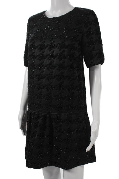 Essentiel Antwerp Womens Mini Houndstooth Black Short Sleeve Dress Size 34