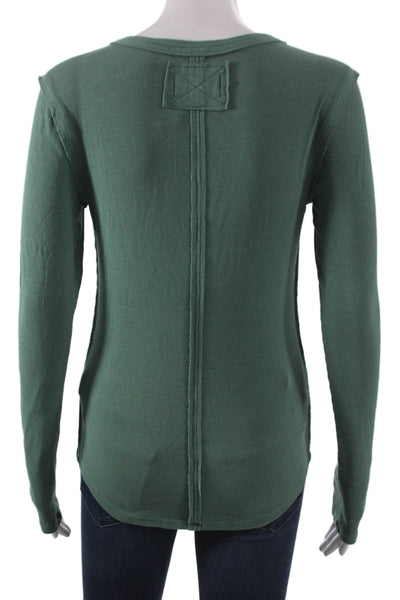 We The Free Womens Basic Henley Long Sleeve T-Shirt Green Size S