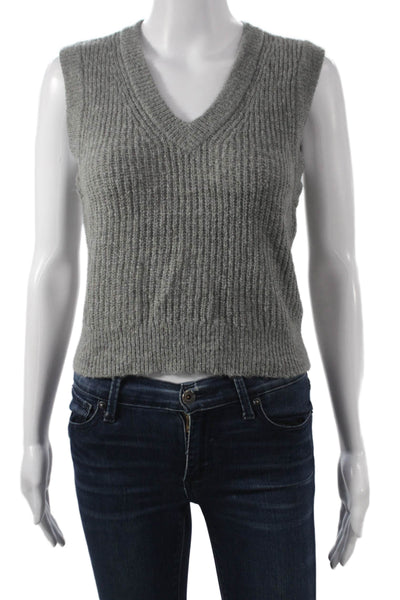 Madewell Women V Neck Sleeveless Vest Gray Acrylic Solid Fall Size S