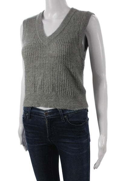 Madewell Women V Neck Sleeveless Vest Gray Acrylic Solid Fall Size S