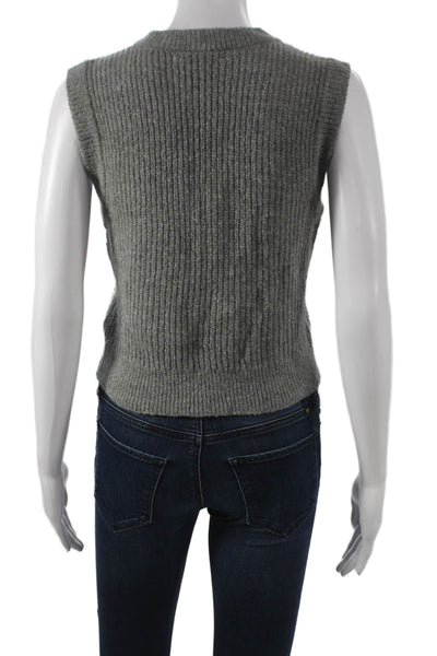Madewell Women V Neck Sleeveless Vest Gray Acrylic Solid Fall Size S