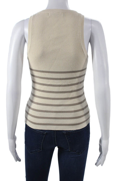 Deluc Womens Basic Ivory Cotton Striped Sleeveless Tank Round Neck Size M