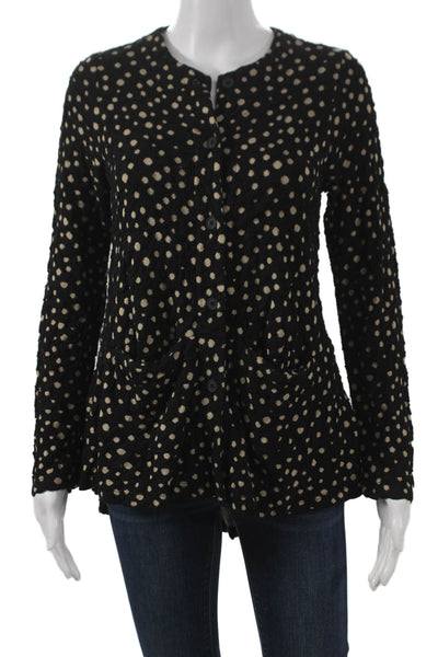 Lisa Bayne Women Cardigan Black Polka Dot Viscose Crewneck Long Sleeve Size XS