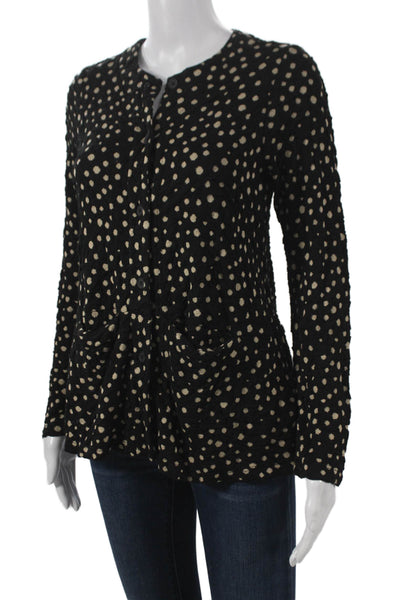 Lisa Bayne Women Cardigan Black Polka Dot Viscose Crewneck Long Sleeve Size XS