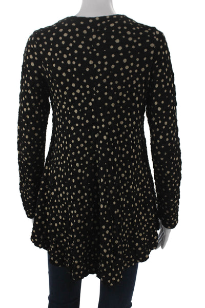 Lisa Bayne Women Cardigan Black Polka Dot Viscose Crewneck Long Sleeve Size XS