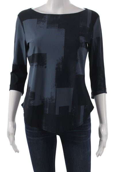 Porto Womens Tunic Blouse Black Boatneck 3/4 Sleeve Geometric Size 0