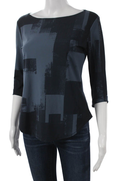 Porto Womens Tunic Blouse Black Boatneck 3/4 Sleeve Geometric Size 0