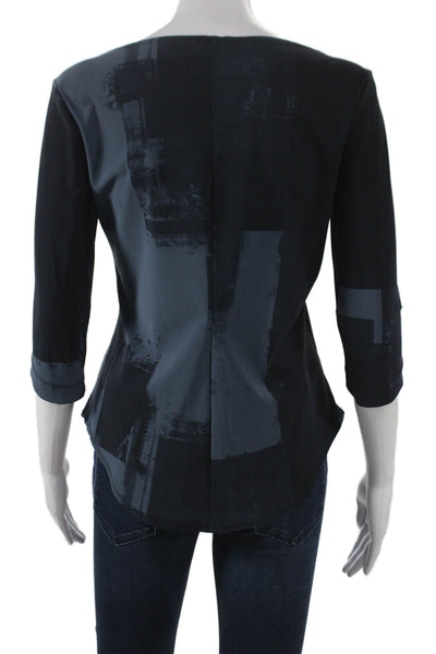 Porto Womens Tunic Blouse Black Boatneck 3/4 Sleeve Geometric Size 0
