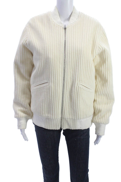 IRO Jeans Womens Bomber Jacket Ivory Wool Blend Zip Size 36