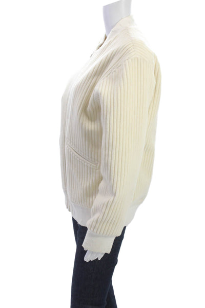 IRO Jeans Womens Bomber Jacket Ivory Wool Blend Zip Size 36