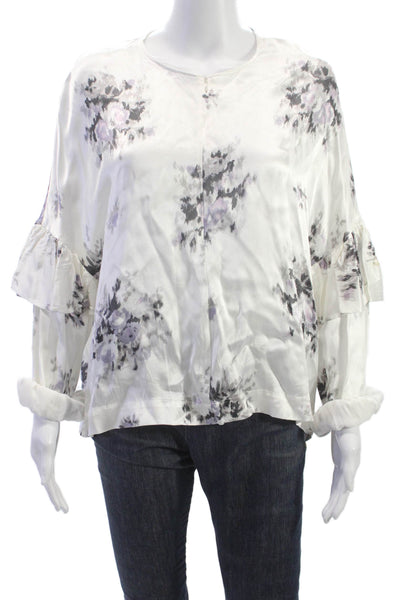 Ganni Womens Multicolor Floral Blouse Long Sleeve Round Neck Viscose Size 36