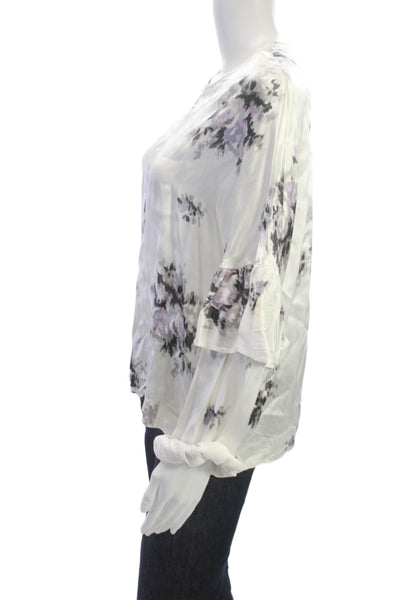 Ganni Womens Multicolor Floral Blouse Long Sleeve Round Neck Viscose Size 36