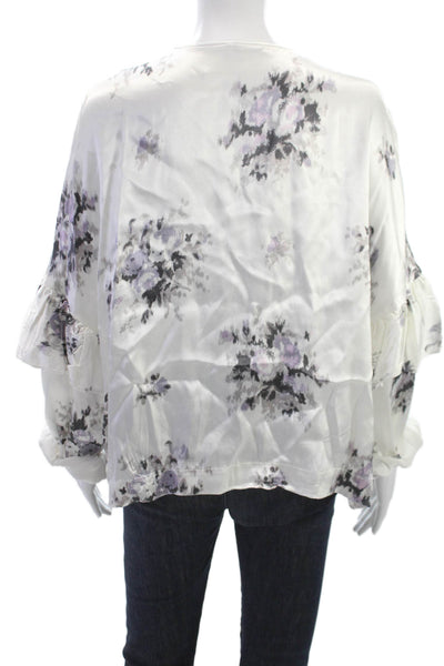 Ganni Womens Multicolor Floral Blouse Long Sleeve Round Neck Viscose Size 36