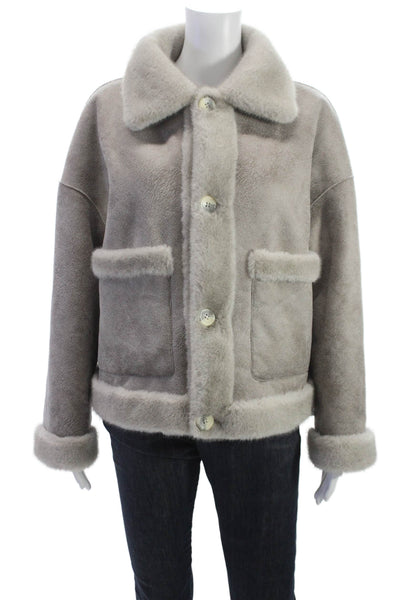 Repeat Luxury Women Basic Jacket Gray Button Long Sleeve Polyester Size 42