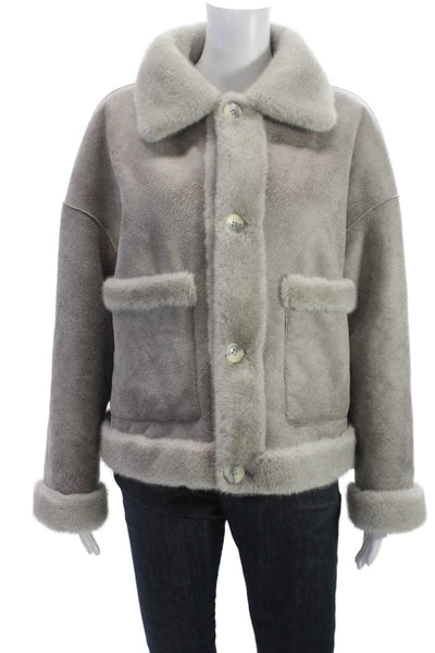 Repeat Luxury Womens Basic Polyester Jacket Gray Button Long Sleeve Size 44