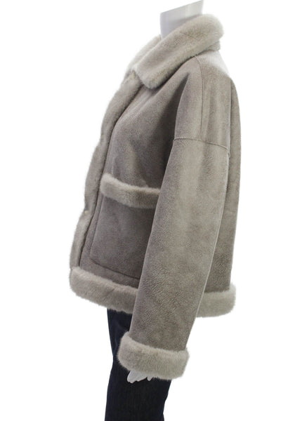 Repeat Luxury Womens Basic Polyester Jacket Gray Button Long Sleeve Size 44