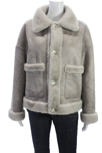 Repeat Luxury Women Basic Jacket Gray Button Polyester Size 40