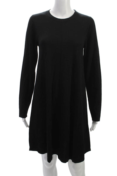 Repeat Women Sweater Dress Short Black 100% Wool Long Sleeve Crew Neck Size S