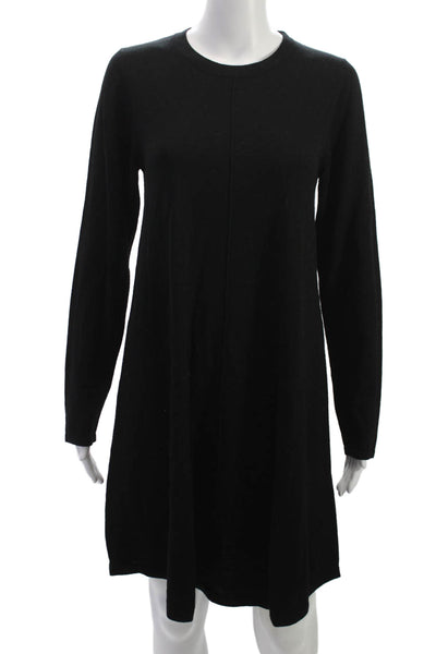 Repeat Womens Sweater Dress Black Merino Wool Crew Neck Long Sleeve Size L
