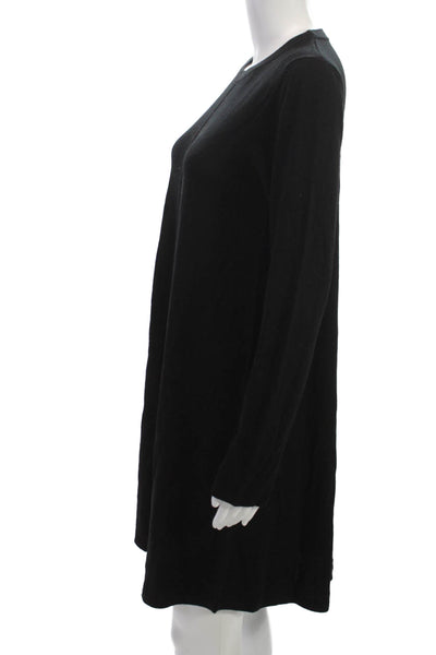 Repeat Womens Sweater Dress Black Merino Wool Crew Neck Long Sleeve Size L