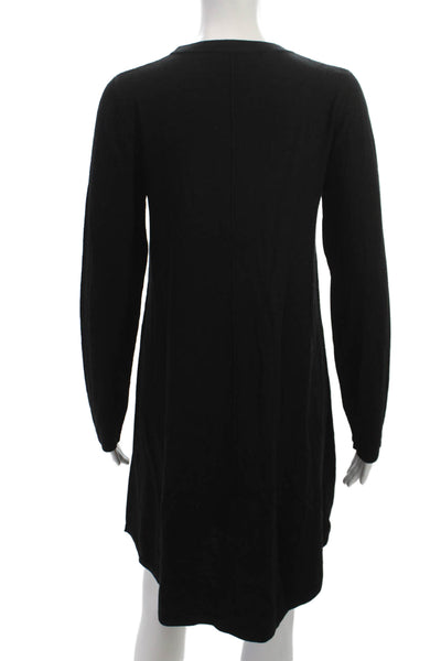Repeat Womens Sweater Dress Black Merino Wool Crew Neck Long Sleeve Size L