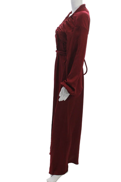 Andrea Iyamah Women Red V-Neck Maxi Dress Long Sleeve Tie Size S
