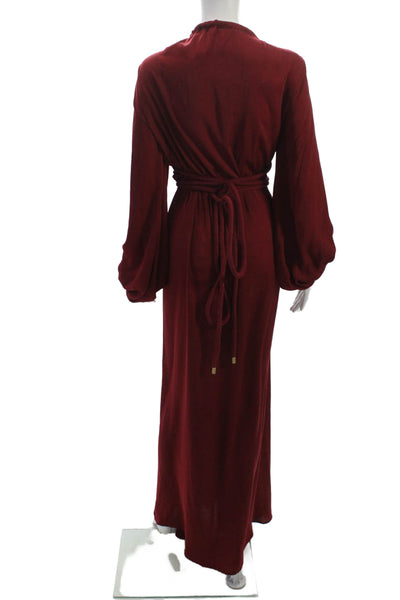 Andrea Iyamah Women Red V-Neck Maxi Dress Long Sleeve Tie Size S