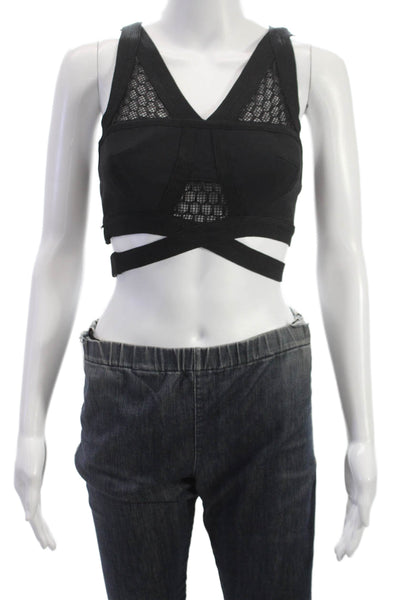 Jonathan Simkhai Women Black Cropped Tank V-Neck Nylon Zip Sleeveless Size S