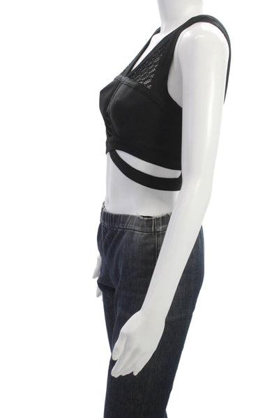 Jonathan Simkhai Women Black Cropped Tank V-Neck Nylon Zip Sleeveless Size S