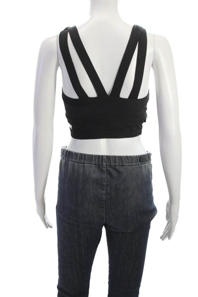 Jonathan Simkhai Women Black Cropped Tank V-Neck Nylon Zip Sleeveless Size S