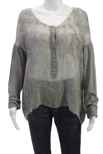 Go By GoSilk Womens Silk Henley Tunic Blouse Gray Long Sleeve Pullover Size L