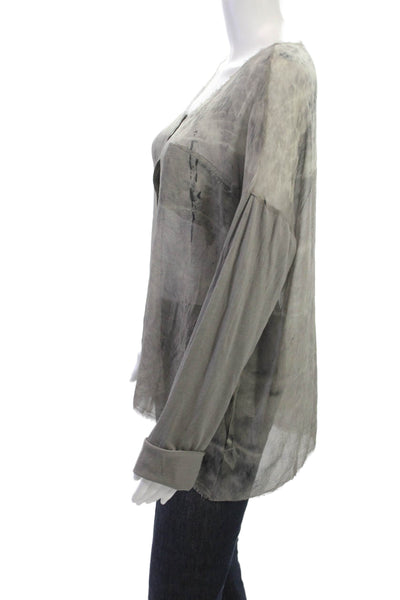 Go By GoSilk Womens Silk Henley Tunic Blouse Gray Long Sleeve Pullover Size L