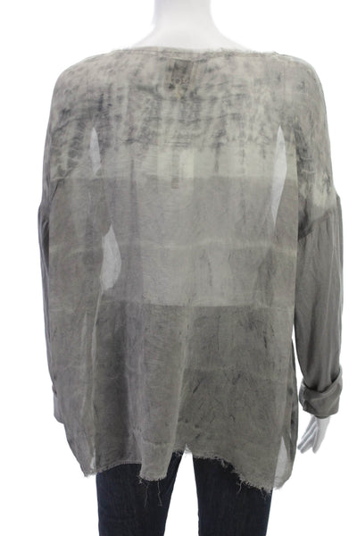 Go By GoSilk Womens Silk Henley Tunic Blouse Gray Long Sleeve Pullover Size L