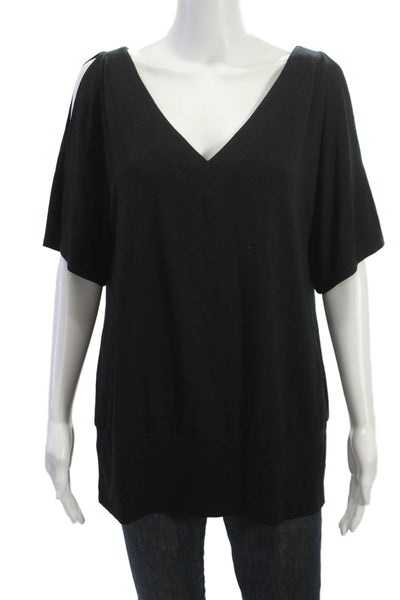 Donna Degnan Womens Basic V-Neck Black T-Shirt Sleeveless Size L