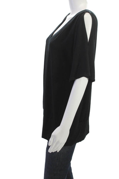 Donna Degnan Womens Basic V-Neck Black T-Shirt Sleeveless Size L