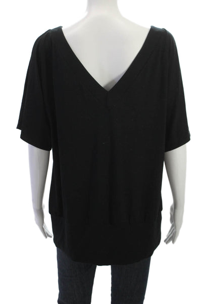 Donna Degnan Womens Basic V-Neck Black T-Shirt Sleeveless Size L
