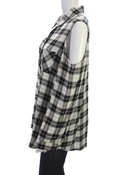 Drew Womens Basic Plaid Collared Button Up Top Black Long Sleeve Size XL