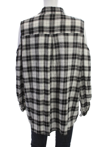 Drew Womens Basic Plaid Collared Button Up Top Black Long Sleeve Size XL