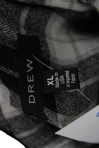 Drew Womens Basic Plaid Collared Button Up Top Black Long Sleeve Size XL