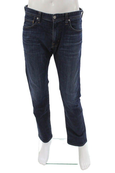 AG Adriano Goldschmied Mens Straight Jeans Blue Cotton Blend Button Size 33